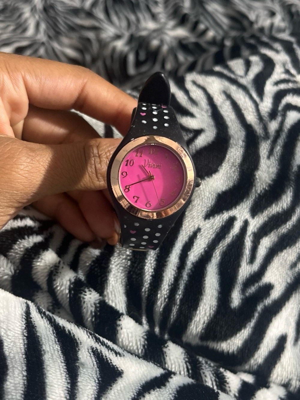 Kids pink black and white polka dot watch